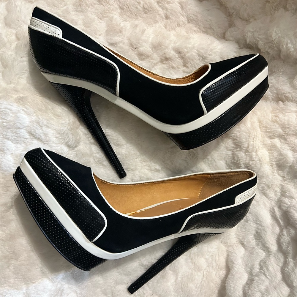 L.A.M.B. by Gwen Stefani Domino Black and White Stiletto Heels women’s size 8M - Picture 8 of 16